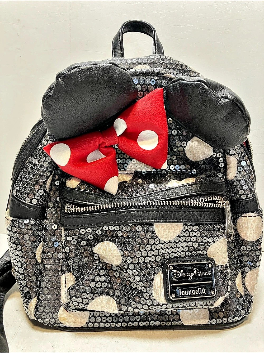 Loungefly Disney Parks Minnie Mouse Sequin Polka Dot Mini Backpack Black & Red